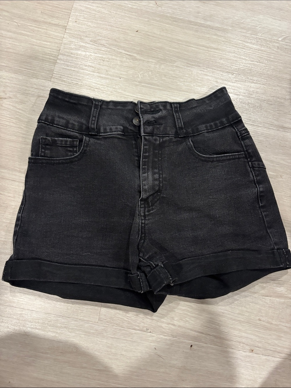 Forever 21 Black High-Rise Cuffed Denim Shorts
